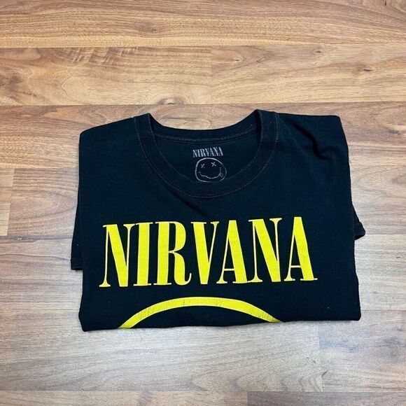 Nirvana Mens Smiley Face Logo Classic Short Sleeve T-Shirt Black 2XL - Picture 7 of 8